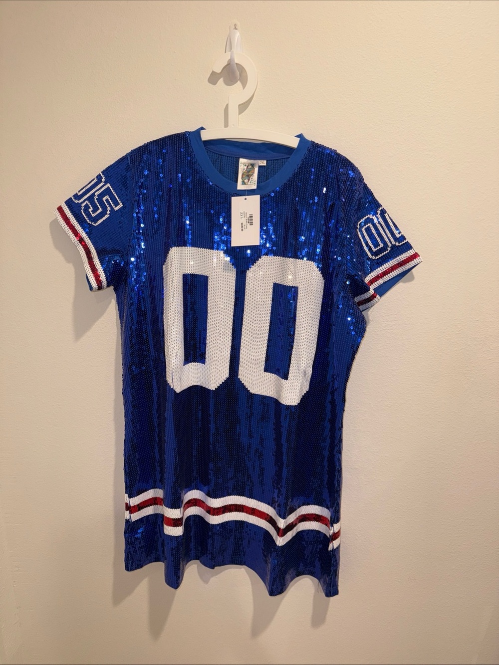 NWT Queen Of Sparkles Blue USA Sequin Jersey Dress 2XL XXL Game Day Tailgate